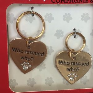 Pet & Me Set‎ of Gold Tone Crystal Pawprint Heart Key Chain & Collar Charms NWT